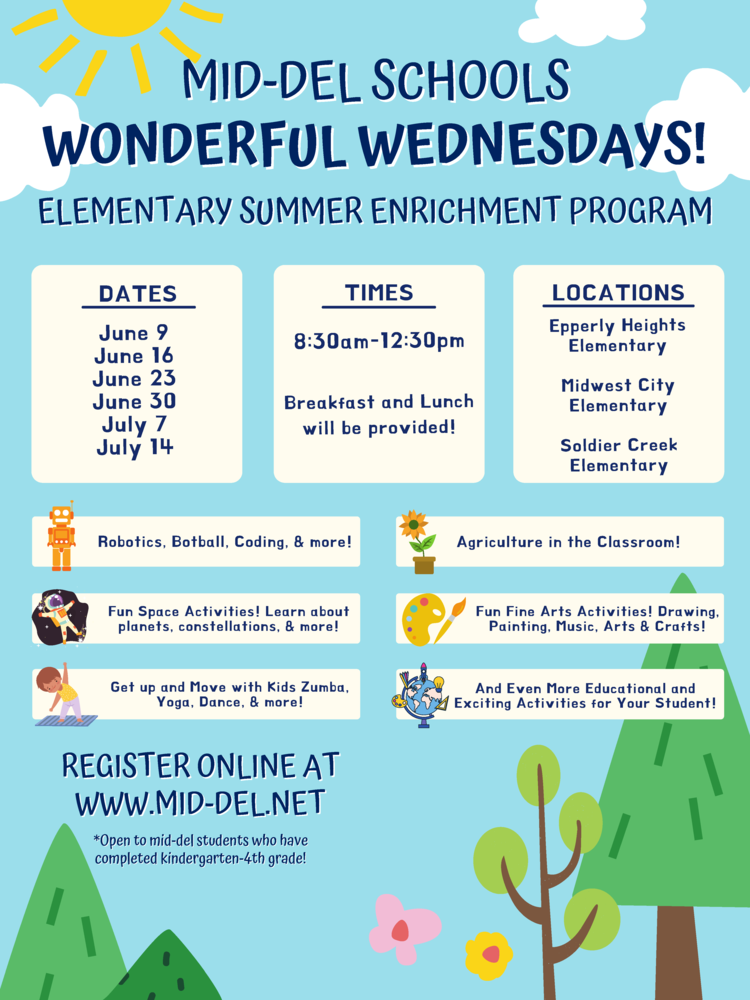 Register for Elementary Summer Wonderful Wednesdays MidDel School