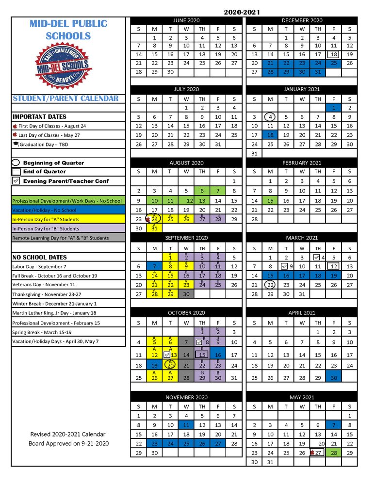 Revised 2020-2021 School Year Calendar - Approved 9/21 ...