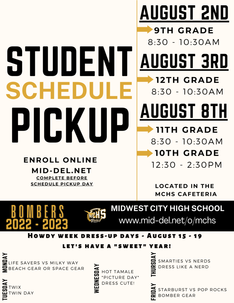 MCHS Schedule Pick Up Info 2223 Midwest City High School