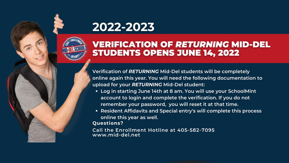 Verification of Returning Mid-Del Students begins June 14, 2022