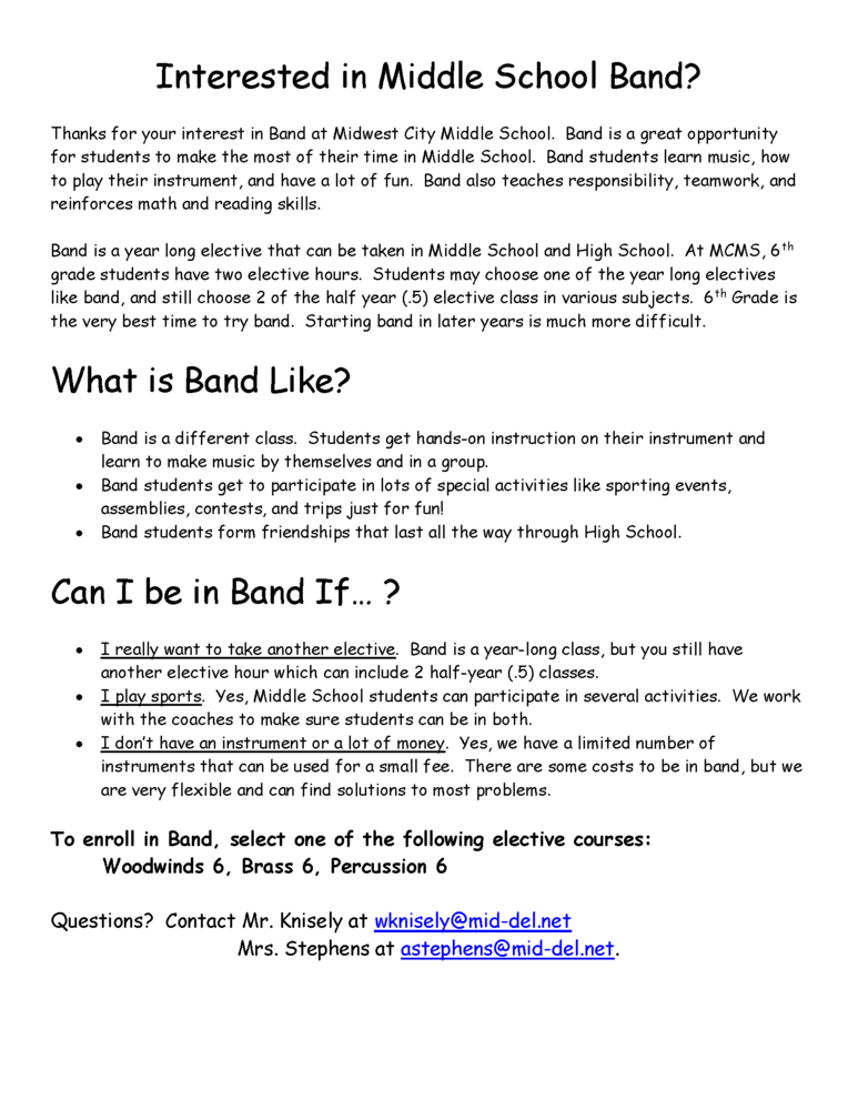 Interested in Joining Middle School Band? Cleveland Bailey Elementary