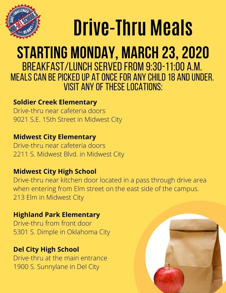 Meals for Mid-Del Families During Closure (Beginning March 23, 2020)