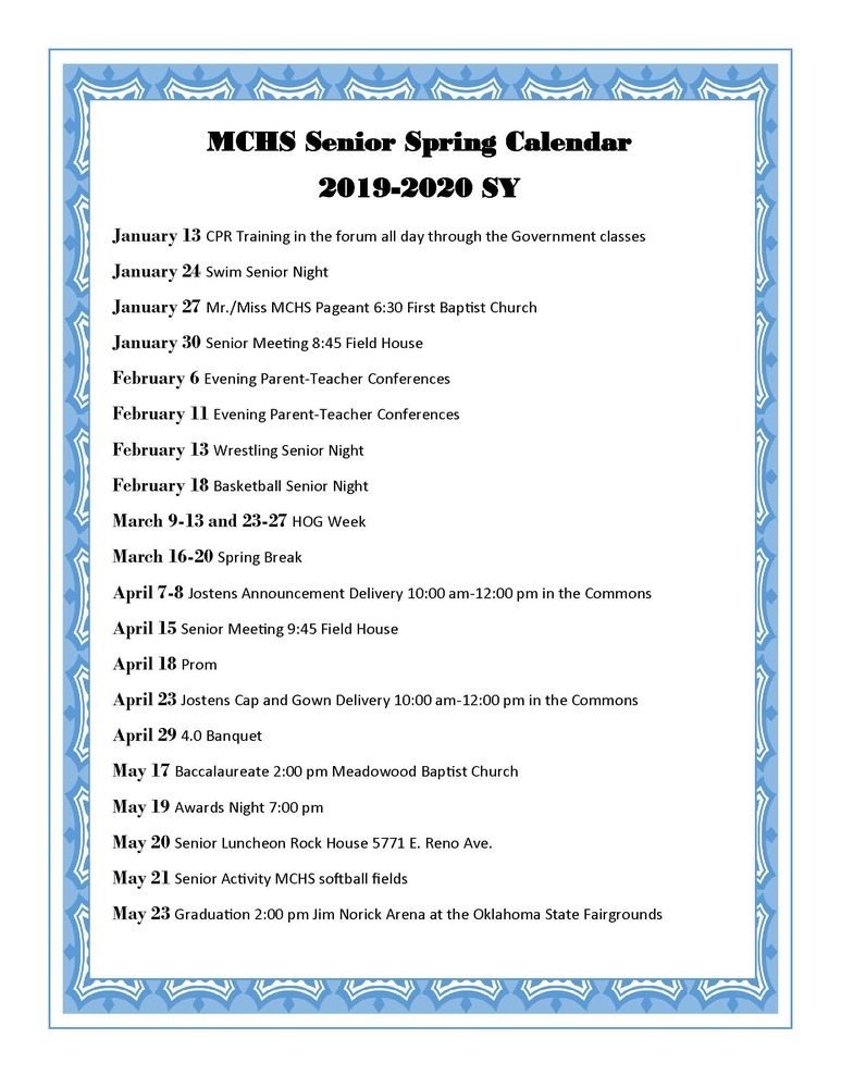Senior Spring Calendar