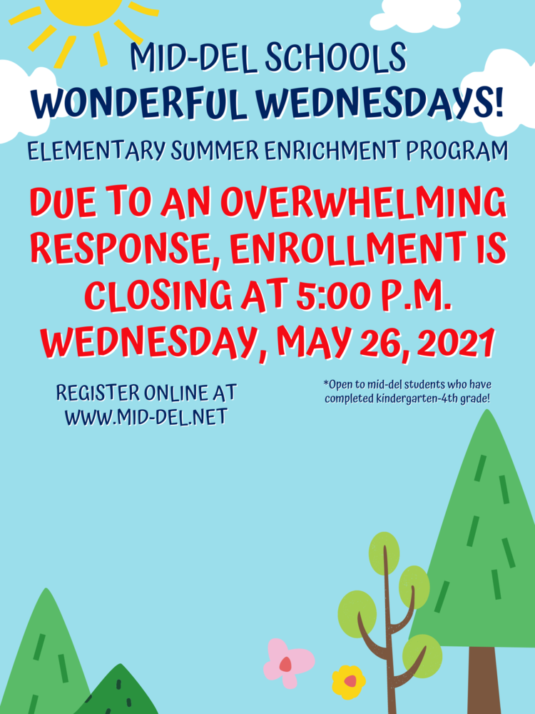 Summer Enrichment Registration Ends at 5:00 p.m. May 26, 2021