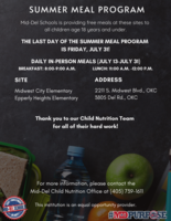The Last Day of the Summer Meal Program is Friday, July 31!