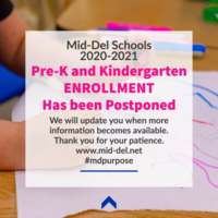 2020-2021 Pre-K/Kindergarten Enrollment Has Been Postponed